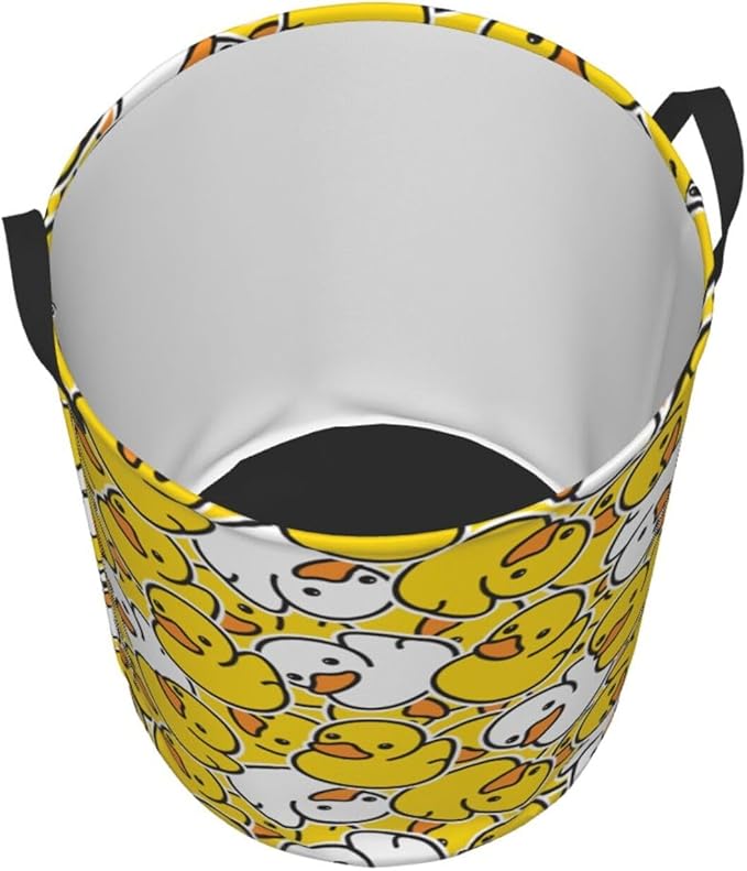 Cartoon Duckies Round Laundry Hamper Cute Rubber Ducks Storage Basket Toys Clothes Organizer Bin For Home Bathroom Bedroom Dorm Nursery, 38l