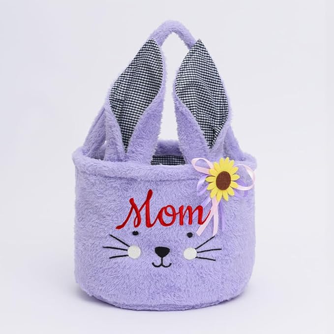Personalized Easter Bunny Basket Bulk for Kids Purple Plush Easter Bunny Basket with Handle Egg Hunting Basket for Used for Resurrection Party Supplies