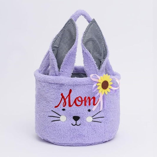 Personalized Easter Bunny Basket Bulk for Kids Purple Plush Easter Bunny Basket with Handle Egg Hunting Basket for Used for Resurrection Party Supplies