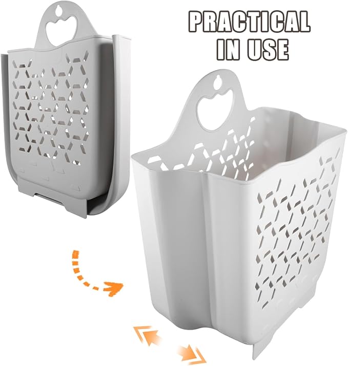 Amosfun Collapsible Hanging Laundry Basket Wall Mounted Foldable Laundry Hamper with Carry Handle Space-Saving Dirty Cloth Storage 15.15 X 11.79 X 6.69 Inch