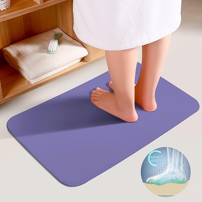 3 Pieces Bath Rug Sets, Modern Big Family Solid Periwinkle Blue Bathroom Mat Set Non Slip U Shaped Contour Rug & Toilet Lid Cover