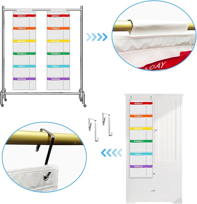 ABCKEY Rainbow Weekly Kids Clothes Organizer for Daily Activity,Portable Kids Clothes Storage White (White)