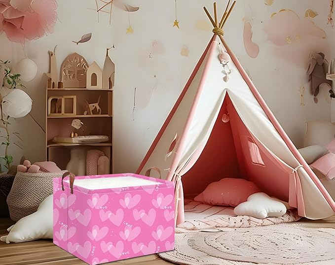 Rectangle Storage Basket with Handles,Collapsible Storage Bin,Books Box,Gift Basket(Pure Love)