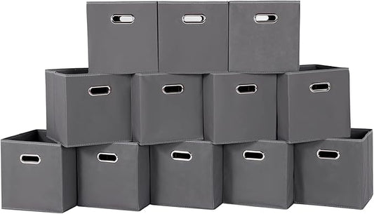 Foldable cube storage bins, Fabric Storage Box Cubes Organizer Baskets with Dual Handles for Home Organizer,Nursery,Shelves,Closet,Set of 12,(Grey)