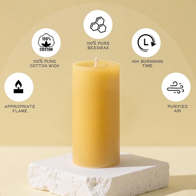 12 Pack Beeswax Pillar Candles, 420 Hours Long Burning Beeswax Candles for Christmas Decor, Unscented Bees Wax Candles Bulk for Home Paryer Party, Smokeless, Dripless