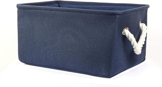 uxcell Collapsible Fabric Storage Basket, Dark Blue, 50L, Linen & EVA, Dual Handles, Multi-Purpose Organizer for Bedroom, Office, Closet