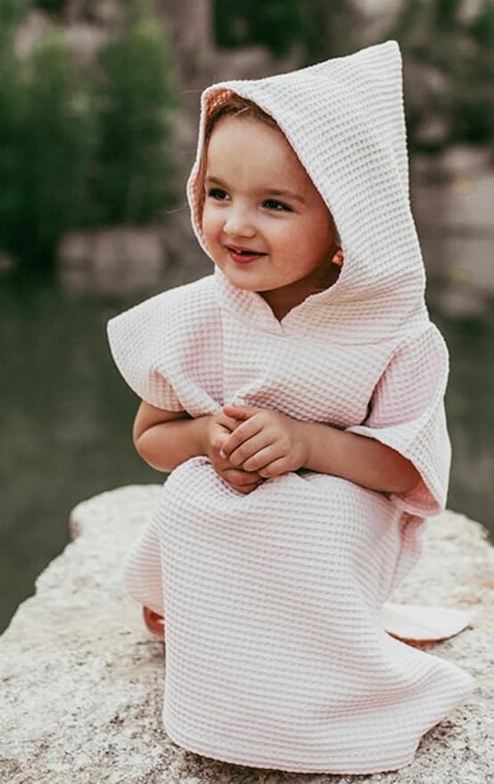 BANGSAUR Hooded Poncho Towel for Toddlers Babies Cotton Lightweight Cover-up Bath Beach Changing Towels, 2-5 Years,Blue,23.6in