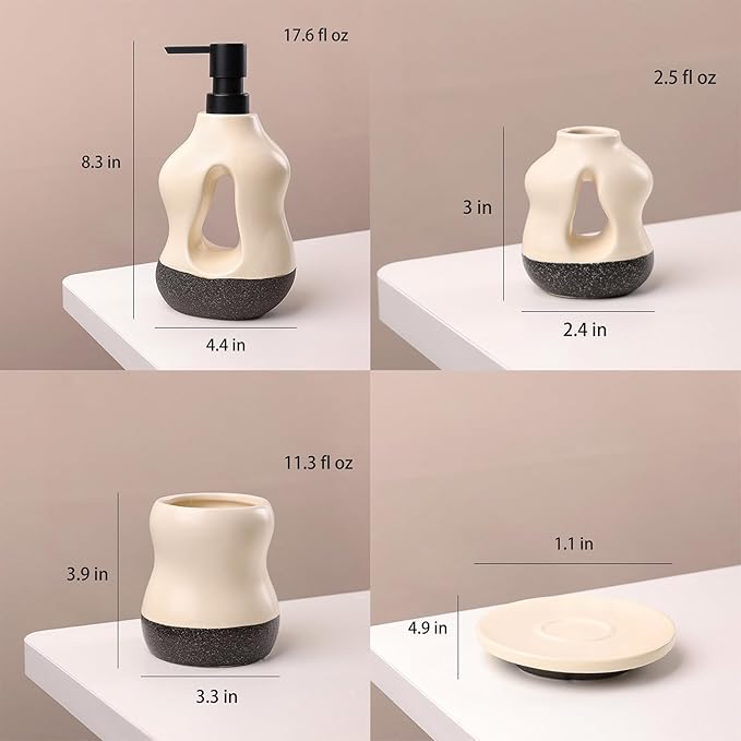 5PCS Bathroom Accessories Set, Two Toothbrush Cups, Soap Dispenser, one Aromatherapy Decorative Cup, and one soap Dish，Bathroom Organizer for Modern Bathrooms