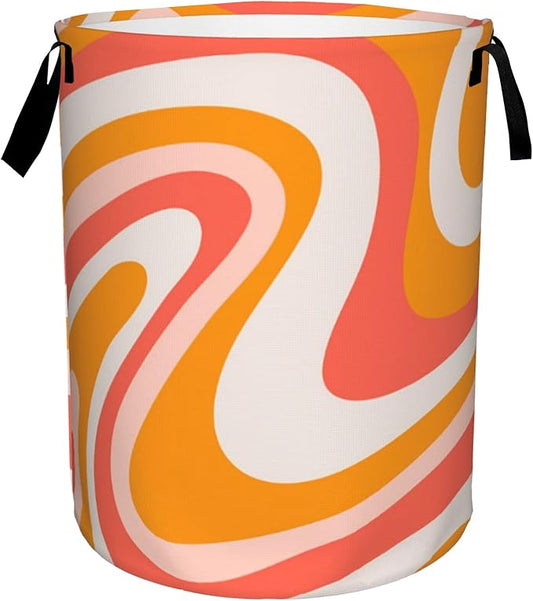 Retro 60s Waves Laundry Basket Foldable Waterproof Oxford Cloth With Handles Colorful Groovy Laundry Hamper Clothes Storage Bucket Toy Organizer For Bathroom/Laundry/Bedroom 16" x 20"
