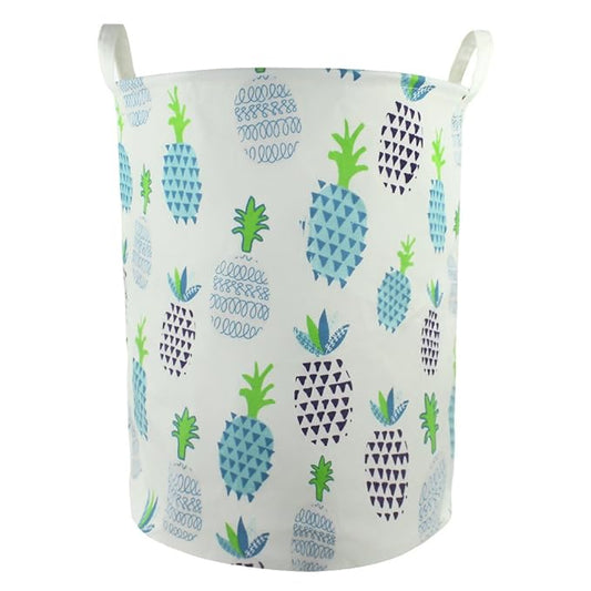 Orino 19 x 16.5 Inches Extra Large Canvas Fabric Folding Storage bin with Handle Waterproof Home Decor Laundry Hamper Organize Pineapple Storage Baskets for Dirty Clothes, Toy (Blue)