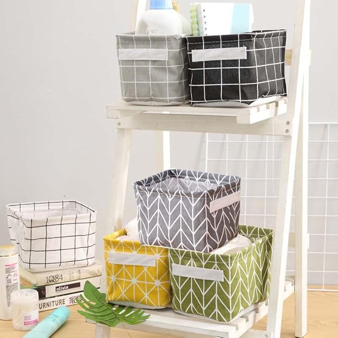 Mini Storage Baskets Collapsible Canvas Basket Bins Desk Nursery Organizer Fabric Boho Storage Basket - 6 pack