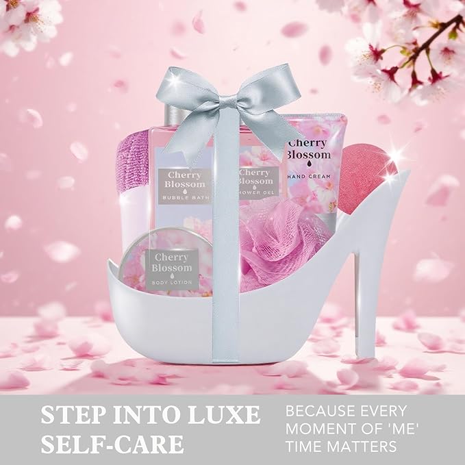 Spa Luxetique Valentines Day Gifts for Women 8pcs High Heel Gift Set for Women Elegant Cherry Blossom Spa Gifts for Womens Birthday Gifts for Womens Wife Sister Girlfriend Friend