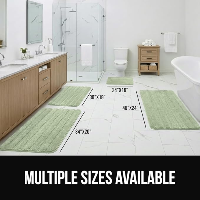 GORILLA GRIP Textured Backing Bathroom Rugs, Soft Memory Foam Absorbent Striped Bath Mats, Machine Washable & Fade Resistant, Bathmat Accessories for Floor, Home Decor Shower Essentials, Sage 40x24