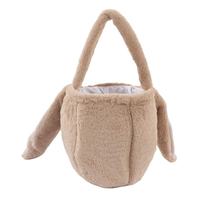 Plush Easter Bunny Basket, Children Easter Basket, Cute Cartoon Long Ears Bunny Egg Basket with Soft Plush Material, Perfect for Easter Egg Hunt and Festive Decorations (Coffee Color)