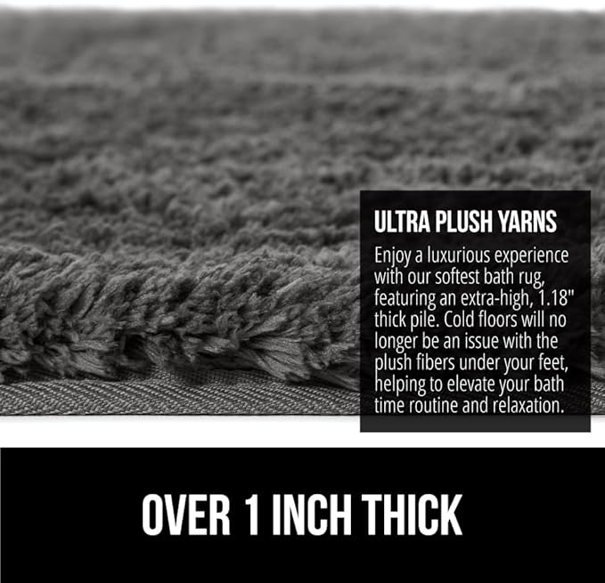 GORILLA GRIP Bathroom Rugs, 42x24, Ultra Soft Absorbent Mat, Thick Plush Bath Rug, Machine Washable, Microfiber Quick Dry, Mats for Shower, Bathtub and Floor, Home Decor Accessories, Charcoal