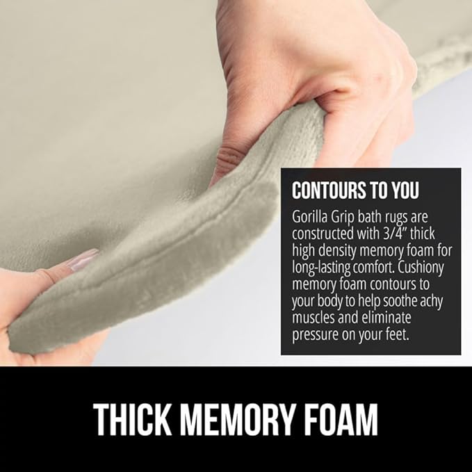GORILLA GRIP Memory Foam Bath Rugs, Soft Absorbent Velvet Bathroom Mats, Durable Dots on Underside, Machine Washable Bathmat, Carpet Rug Room Decor for Shower Floor, 60x24 Mat, Champagne