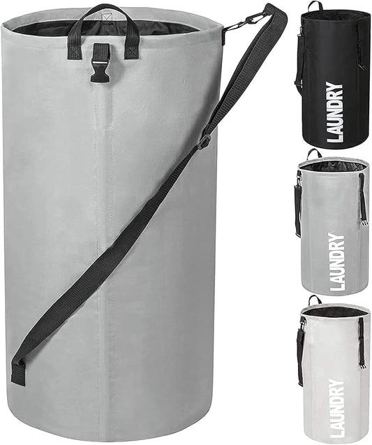 Chrislley 106L Extra Large Laundry Hamper with Drawstring Dorm Room Backpack Laundry Bag Collapsible Laundry Basket for College Students Travel Day Trip（Grey）