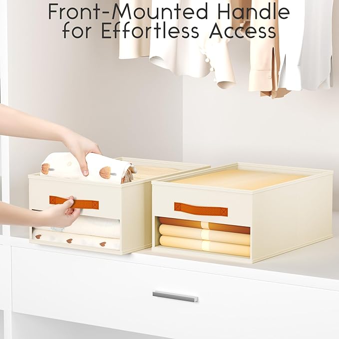 Closet Organizers and Storage - 6 Pack Storage Bins Baskets for Organization Foldable Closet Organizer with Clear Window & Handles for Clothes, Toys, Towels, Small Essentials (Beige)