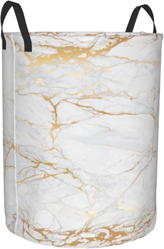 Marble Print Round Laundry Hamper Storage Basket Toys Clothes Organizer Bin For Home Bathroom Bedroom Dorm Nursery, 62l