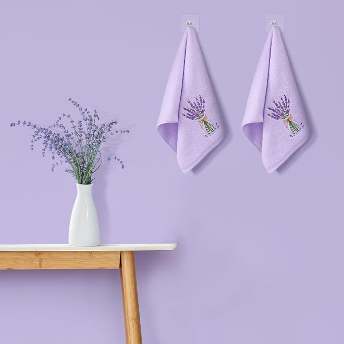 2 Pcs Lavender Hand Towels Purple Bathroom Decor 14x29 Inch Embroidered 100% Cotton Soft Absorbent Spring Summer Decorative Hand Towels for Bathroom Kitchen