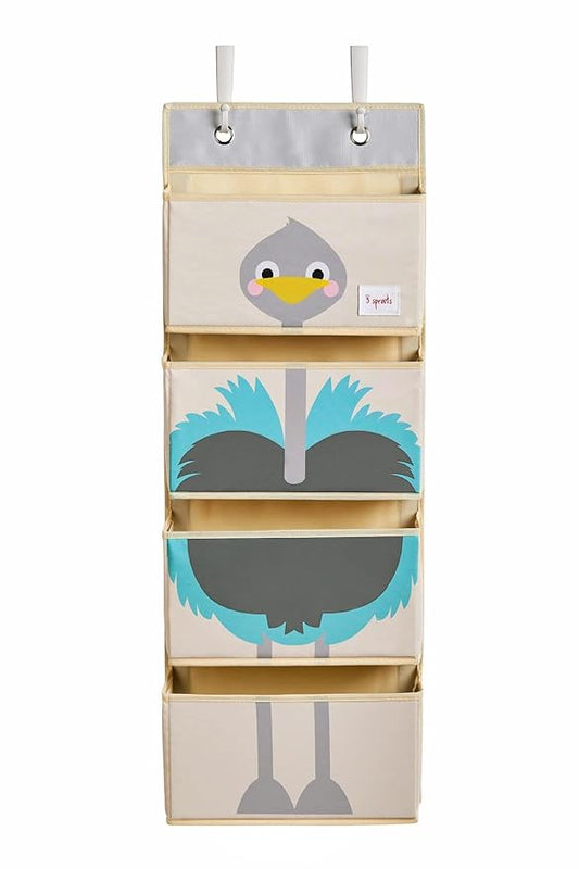 3 Sprouts Over The Door Baby Organizer - Essential Newborn Nursery Storage, Toy Organizer for Room and Closet - Bedroom Storage - Hooks Included, Ostrich