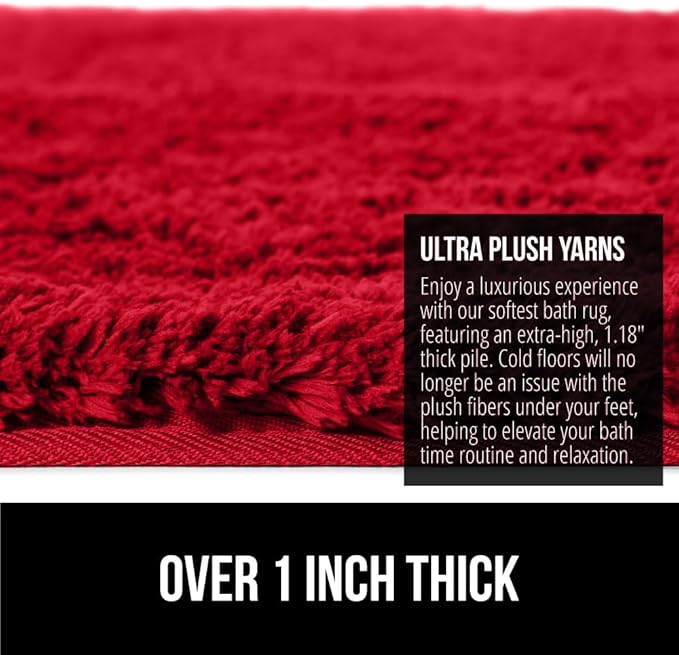GORILLA GRIP Bathroom Rugs, 42x24, Ultra Soft Absorbent Mat, Thick Plush Bath Rug, Machine Washable, Microfiber Quick Dry, Mats for Shower, Bathtub and Floor, Home Decor Accessories, Red