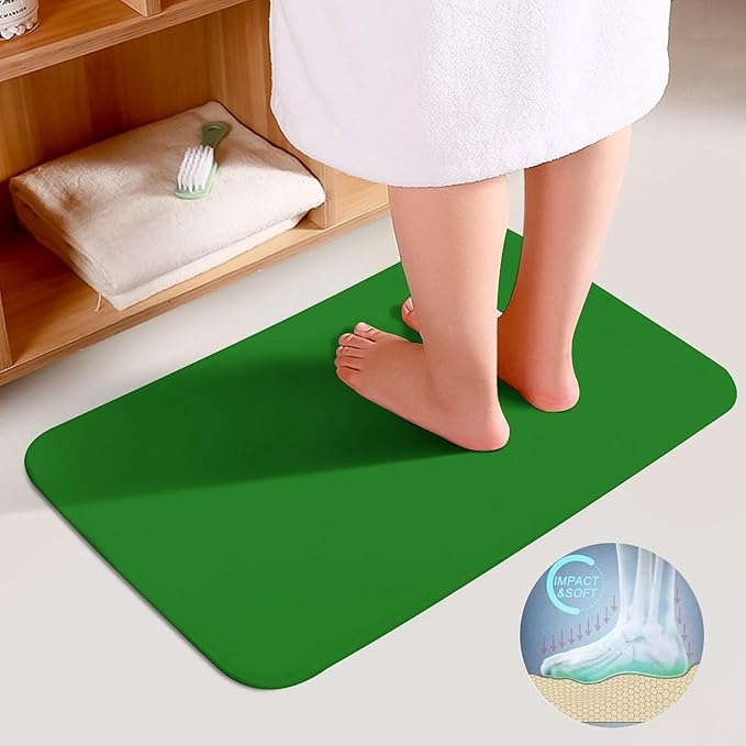 3 Pieces Bath Rug Sets, Solid Green Trend Color Bathroom Mat Set Non Slip U Shaped Contour Rug & Toilet Lid Cover