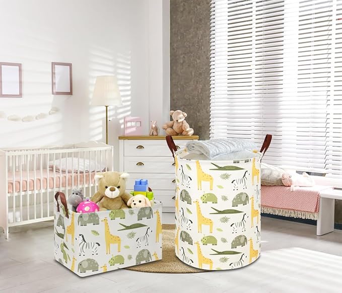 Kids Laundry Hamper,Green Laundry Basket,Baby Nursery Hamper,Waterproof Storage Bin,Clothes Organizer Basket,Room Decor(Green Animal)