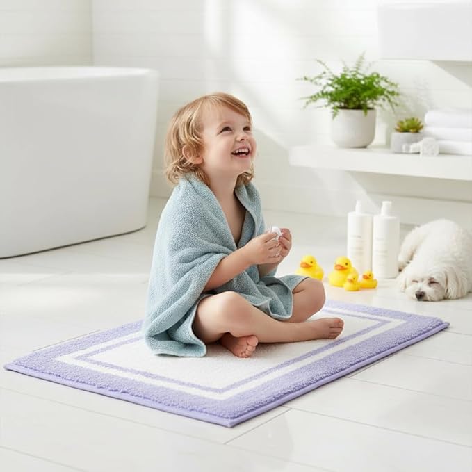 GRANNY SAYS Microfiber Bathroom Rugs Non Slip Washable, Water Absorbent Bathroom Mats for Tub Non Slip, Soft Bath Mats for Floor & Shower, Bath Rug, 16" x 24", Black Bath Rug, Purple