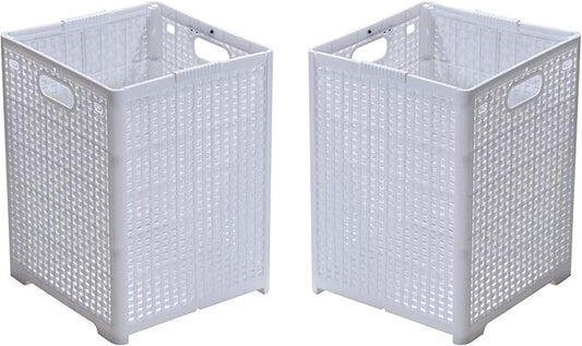 42L Collapsible Plastic Laundry Baskets,Foldable Laundry Hamper,Pack of 2 (White)