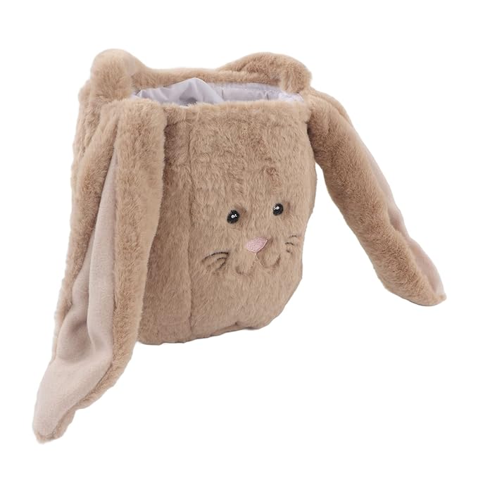 Plush Easter Bunny Basket, Children Easter Basket, Cute Cartoon Long Ears Bunny Egg Basket with Soft Plush Material, Perfect for Easter Egg Hunt and Festive Decorations (Coffee Color)