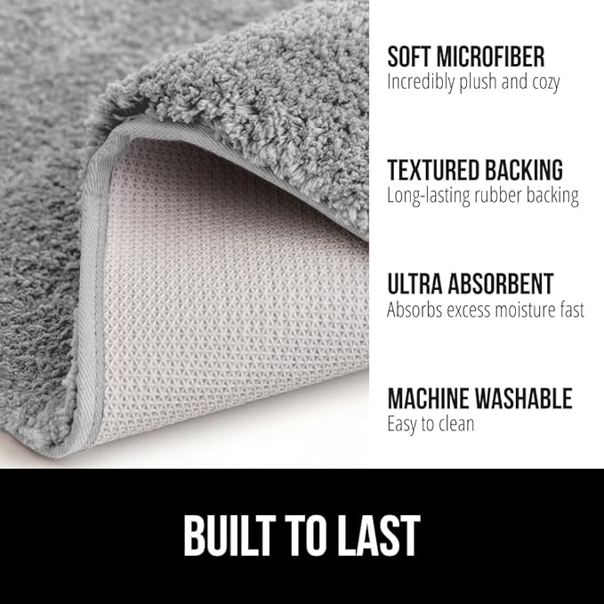 GORILLA GRIP Bathroom Rugs, Ultra Soft Absorbent Mat, Thick Plush Bath Rug, Machine Washable, Microfiber Quick Dry, Mats for Shower, Bathtub and Floor, Home Decor Accessories, 24x17, Grey
