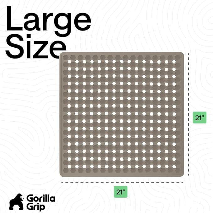 GORILLA GRIP Patented Square Shower Stall Mat, Small Bathtub Floor Mats for Stand Up Showers, Suction Cups and Drainage Holes, Machine Wash, Soft on Feet, Bathroom Accessories 21x21 Inch, Beige Opaque