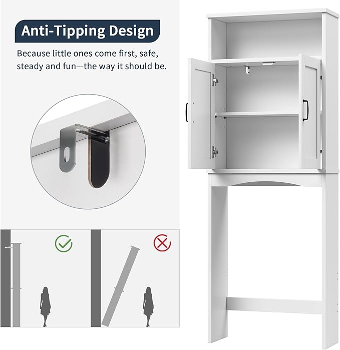 Over The Toilet Storage Cabinet, Over Toilet Storage Bathroom Organizer with Inner Adjustable Shelf and Top Open Storage Above The Toilet Storage Cabinet Behind Toilet Bathroom Cabinet, White