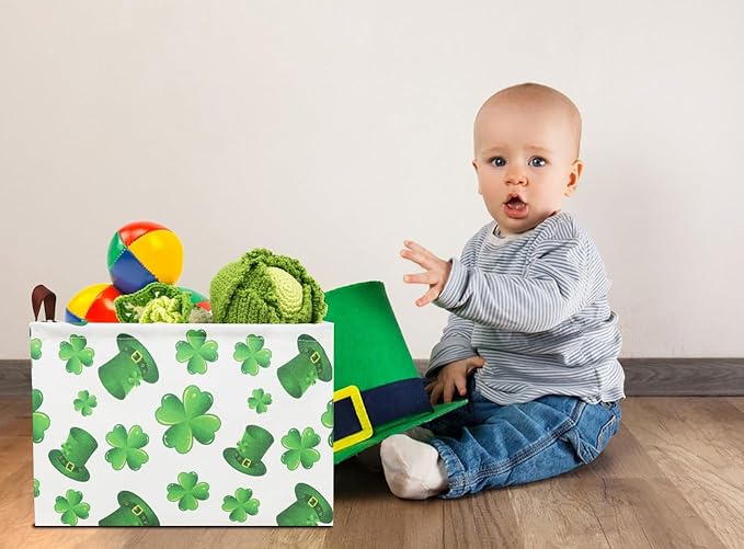 Rectangular Four Leaf Clover Lucky Gift Basket,St. Patrick's Day Toys Storage Bin for Kids,Baby Room Decor(Clover)
