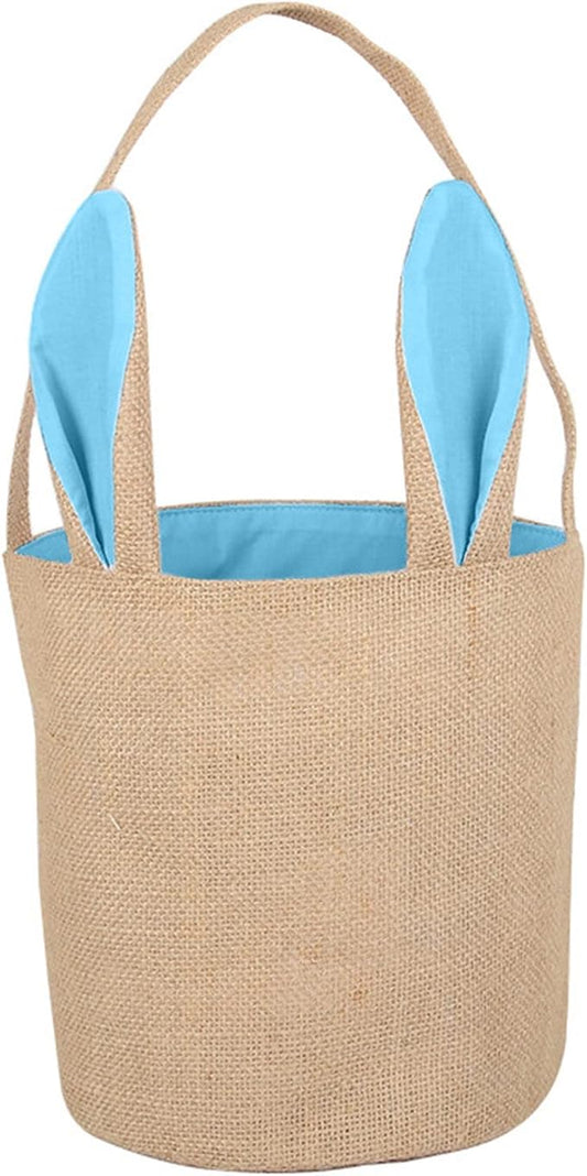 Easter Storage Bins Foldable Bottom Portable Rabbit Easter Basket Portable Cloth Bag Rabbit Bag Cylinder Gift Tote Zip Closet(Sky Blue)
