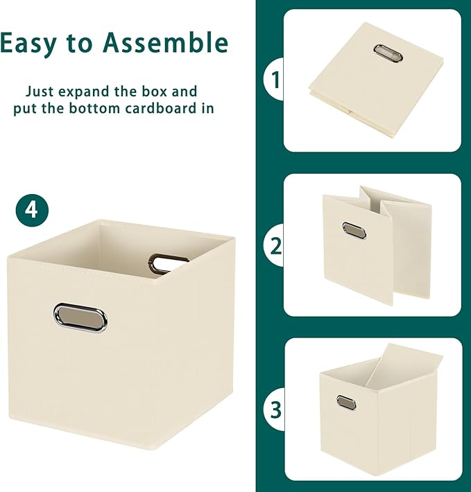 Foldable cube storage bins, Fabric Storage Box Cubes Organizer Baskets with Dual Handles for Home Organizer,Nursery,Shelves,Closet,Set of 8,(Creamy-White)