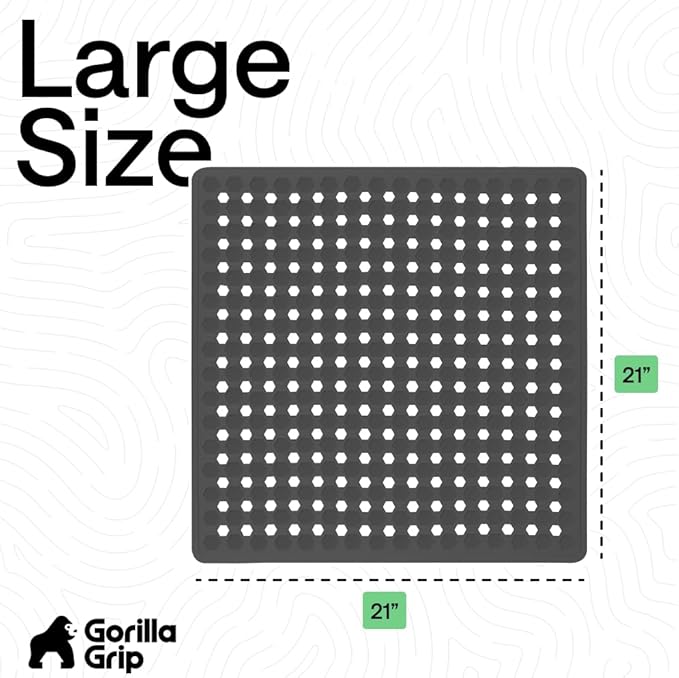 GORILLA GRIP Patented Square Shower Stall Mat, Small Bathtub Floor Mats for Stand Up Showers, Suction Cups and Drain Holes, Machine Wash, Soft on Feet, Bathroom Accessories 21x21 Inch, Charcoal Opaque