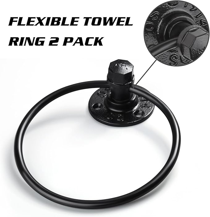 13-Pieces Towel Bar Set Black Bathroom Hardware Set Industrial Pipe Bath Towel Rack Accessories Kit Wall Hand Towel Bar, Toilet Paper Holder, Towel Ring, Robe Towel Hooks, Kitchen Tissue Paper Hanger