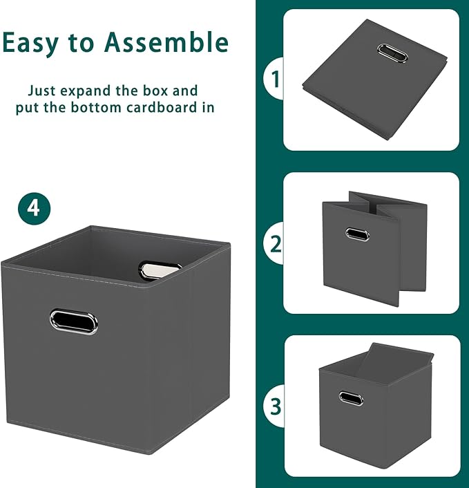 Foldable cube storage bins, Fabric Storage Box Cubes Organizer Baskets with Dual Handles for Home Organizer,Nursery,Shelves,Closet,Set of 12,(Grey)