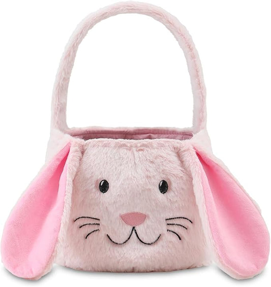 Easter Bunny Basket,Cute Easter Bucket Bags with Rabbit Ears for Easter Eggs Hunting,Easter Decorations,Candy Gifts Storage (Pink/White)