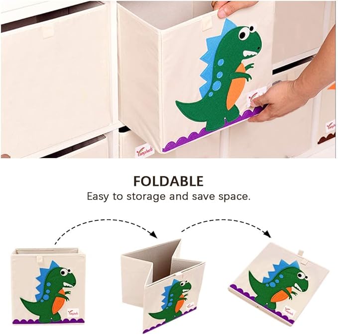 2 Pcs Foldable Animal Toy Storage Box/Bin/Cube, Collapsible Storage Organizer Chest Basket Container for Boys and Girls(13 x 13 x 13 Inch, Dinosaur & Pink Elephant)