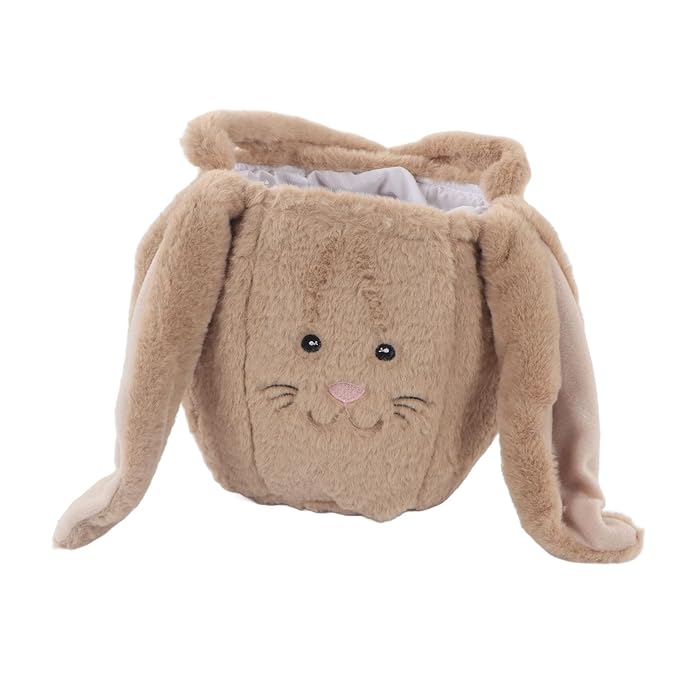 Plush Easter Bunny Basket, Children Easter Basket with Long Ears, Cute Cartoon Rabbit Plush Bag for Easter Egg Hunt, Soft and Durable Easter Bunny Gift for Kids (Coffee)