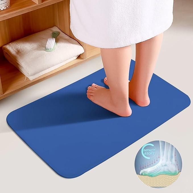 3 Pieces Bath Rug Sets, Royal Blue Trend Color Bathroom Mat Set Non Slip U Shaped Contour Rug & Toilet Lid Cover