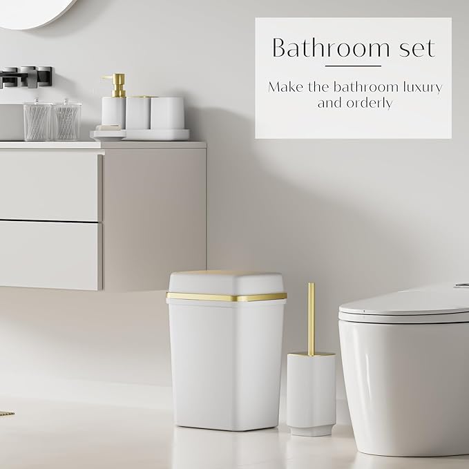 9PCS Bathroom Accessory Set, White Bathroom Set, Bathroom Accessories Set Complete with Trash Can, Toothbrush Holder, Soap Dispenser, Toilet Brush, Bathroom Decor