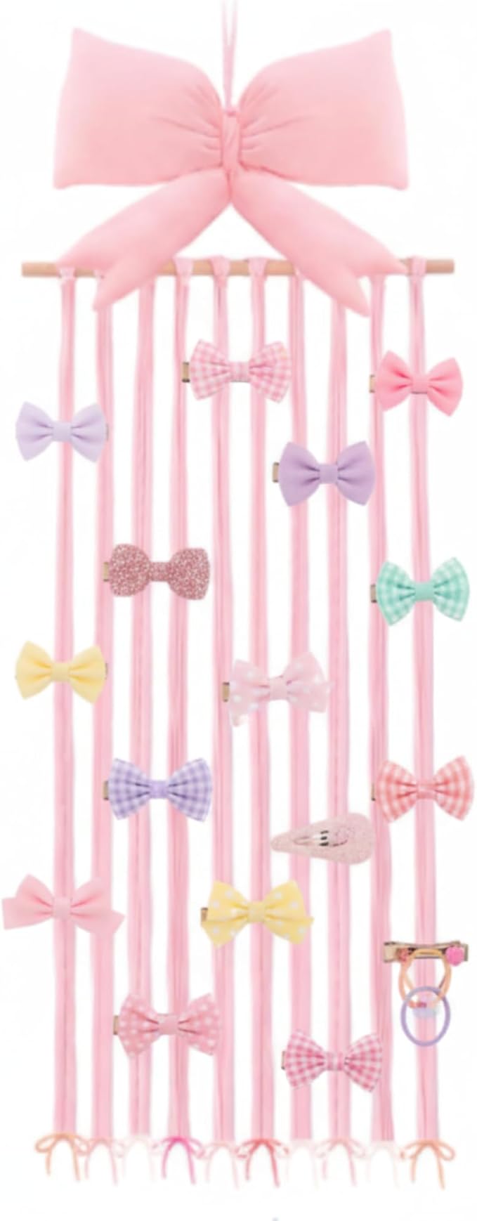 Long Bow Holder for Girls Baby Pink Bow Hair Bows Clip Organizer 31.5 Inch Baby Hair Accessories Storage Display Hanging Decor for Girls Nursery Room Bedroom Living Room