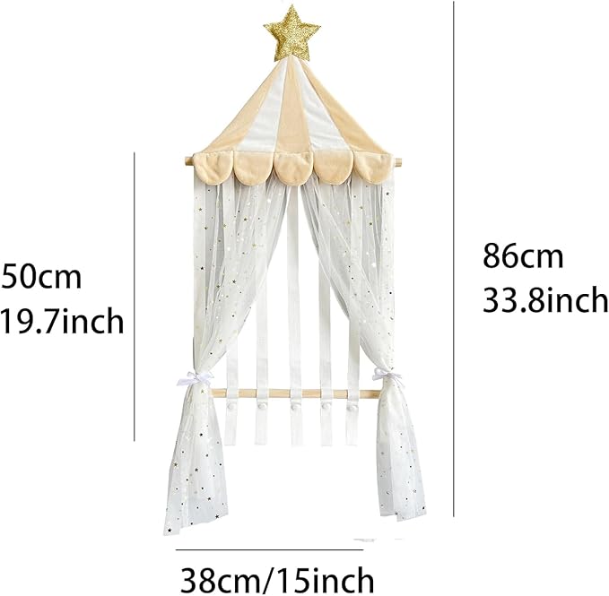 Hair Bows Holder, Hair Clips Storage Hanger Large Capacity, Hair Bows Organizer Wall Hanging for Girl Room, White Tulle Curtain Display, Wall Mounted Storage for Girls Headbands(Beige)