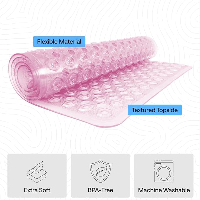 GORILLA GRIP Patented Square Shower Stall Mat, Small Bathtub Floor Mats for Stand Up Showers, Suction Cups and Drainage Holes, Machine Wash, Soft on Feet, Bathroom Accessories 21x21 Inch, Light Pink