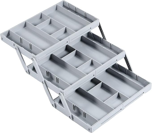 2/3 Tier Drawer Organizer, Collapsible Multi Level Drawer Organizer Tray, Expandable Bathroom Desk Drawer Organizer Trays, Adjustable Compartments Storage Trays for Jewelry (Single Row 3 Tiers)