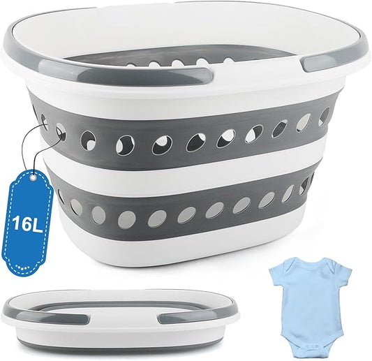 Laundry Basket Collapsible, 16L Small Clothes Hamper Pop-Up Laundry Baskets with Handles, Foldable Plastic Bin Storage Containers for Clothes Baby Kids Hamper Storage Organizer for Dorm Room Bathroom
